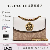 COACH蔻驰女包奢侈品大牌女士轻奢包包单肩斜挎小方包山茶花 卡其配白34256B4HA