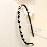 明夫人韩版淑女细版镶钻仿珍珠发箍典雅水钻发饰简约甜美头箍压发卡头饰 交叉款