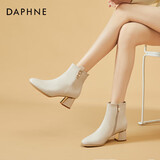 达芙妮高跟鞋女法式粗跟短靴增高显瘦皮靴女4622607023 米色（单里） 37