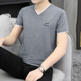 匹卡特短袖t恤男v领夏季韩版潮流棉冰丝感T恤男士韩版衣服情侣男装夏天  5659深灰色 XL