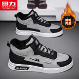 回力男鞋冬季高帮鞋男加绒棉鞋2025新款保暖加厚运动鞋厚底百搭板鞋男 灰黑色【高帮加绒】 42 (260mm) 标准尺码，正常拍