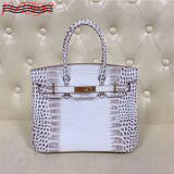 PAZBR品牌鳄鱼纹铂金包真皮女包2025新款欧美新年牛皮大包包通勤百搭手 喜马拉雅白-25CM