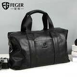 斐格真皮旅行包男手提男士旅行袋大容量行李包出差运动健身包拉杆男包 经典黑(牛皮/可固定在拉杆箱)