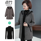点竹新款中老年女秋装中长款毛呢外套洋气新款妈妈装秋冬大码针织开衫 灰色 2XL（建议125-135斤）