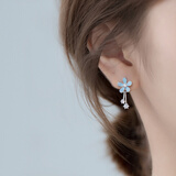 桑玛花朵流苏耳钉女士耳环纯银耳坠高级感女生耳饰生日礼物送女朋友 灰蓝花朵耳钉+精美礼盒