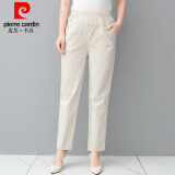 皮尔卡丹（pierre cardin）2025春夏新款纯棉长裤高腰直筒弹力中年老年女裤松紧腰运动休闲裤 米白色 2XL :建议115-128斤