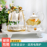 那些时光下午茶套装欧式茶具 蜡烛煮茶炉 英式茶具玻璃水果茶壶花茶壶套装 壶+4杯碟金勺+铁架+高脚盘【彩盒