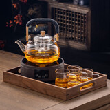 唐述耐高温玻璃茶具提梁煮茶壶烧水泡茶壶养生壶白茶家用电陶炉煮茶器 禅道提梁壶+G22檀木色+托盘 900ml