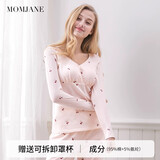 Mom Jane哺乳上衣秋衣打底衫孕妇秋冬款月子服德绒喂奶免穿文胸保暖内搭 粉印樱桃（单上衣-透气95%棉）可拆罩杯 M【可插罩杯，免穿文胸】