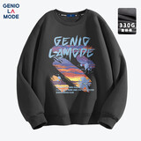GENIOLAMODE卫衣男士秋冬季圆领时尚简约字母涂鸦百搭印花青年衣服 深灰 2XL