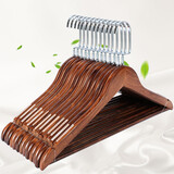 三特（SUMTOO）实木衣架家用衣挂架无痕防滑成人衣架子木头裤架木质衣挂衣服撑子 男款-复古色-扁钩带防滑齿 10个装