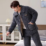 安颜冬季男加厚睡衣加肥大码法兰绒棉袄三层夹棉珊瑚绒保暖家居服套装 8823金钱豹 XL 一115斤-135斤