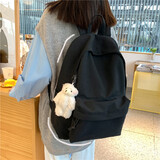 玛嘎 2021年夏季帆布书包女生韩版小清新学院风中学生双肩包日系原宿风ins可爱高中生大学生休闲背包 黑色(带小熊挂件)
