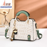 袋鼠（KANGAROO）眞皮女包妇女节春季新款潮时尚潮流单肩包斜挎手提百搭女士包包 字母款-绿色