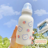 波比熊ins创意奶嘴磨砂玻璃杯少女心成人奶瓶杯子学生可爱小熊水杯带吸管杯好看的杯子奶瓶 奶嘴三个熊头320毫升+防尘盖重力球+杯刷