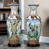 垚罄 陶瓷粉彩落地大花瓶客厅工艺品摆件花艺 1米大花瓶酒店企业 锦绣满园 满花  90cm单根 配底座