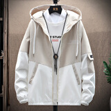悦景圣春秋男士外套潮流韩版工装夹克青少年学生上衣服休闲薄款连帽褂子 167灰白[春秋款] 2XL建议135斤左右
