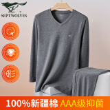 七匹狼秋冬保暖内衣男士100%纯棉秋衣秋裤男棉毛裤线裤保暖衣裤保暖套装 V领深灰色(上衣+裤子) XL (175) (推荐体重130-150斤)