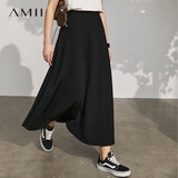 AMII女装2025夏季新款气质仿醋酸A字裙半身裙女显瘦高腰长裙 黑色 L 165/72A
