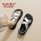 奥古狮登（Agsdon）凉鞋女夏季新款厚底松紧带凉鞋女外穿时尚凉鞋 342077 银色 39