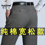 啄木鸟休闲裤男纯棉夏季商务直筒宽松男裤高腰免烫裤子男士薄款西装裤 深灰色【纯棉夏薄款】 33 (2尺6)