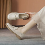 AIZUNSHI单鞋女2025秋季新款软底乐福鞋女英伦风皮鞋女平底单鞋玛丽珍女鞋 米白色 37 (235mm)