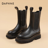 达芙妮厚底烟筒靴女2022女鞋中筒英伦风切尔西靴秋马丁靴子女 黑色 38 