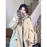 乔诗彤 夹棉毛呢大衣女新款韩版宽松小个子中长款赫本风毛呢外套学生 米白色 M