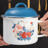 欧丽家 珐琅搪瓷杯国潮风老式搪瓷缸子搪瓷泡面杯茶缸怀旧复古搪瓷杯子 16cm人间富贵花+pp盖【1500ml】