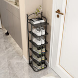 速立普SHULIPU鞋架门口落地现代拖鞋架小型入户门口简约小型窄现代出租房收纳架 亚光黑6层【防尘款】