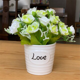 小菜菜家居（XIAO CAI CAI） 塑料花摆件绿色盆栽仿真花套装饰品客厅家居现代简约插花小花盆栽 LOVE多肉花器+嫩绿钻石玫
