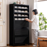 木马人鞋柜家用门口入户柜一体靠墙多层宿舍鞋架收纳换鞋凳储物玄关柜子 【百叶翻门】黑色-十一层80长