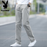 花花公子（PLAYBOY）休闲裤男2023春夏季裤子男士宽松直筒男裤商务潮流男装 浅灰色 32