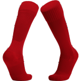 楼棉 足球袜子男士吸汗透气长筒运动袜毛巾底成人足球袜骑行袜 纯色款-红色