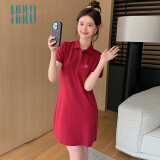 Halo Queen连衣裙女夏季中长款显瘦短袖学院风Polo领连衣裙H144Q1727