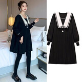 苒琦妈咪孕妇秋冬装连衣裙小香风2025新款针织毛衣裙气质减龄高级感小黑裙 黑色毛衣裙 L