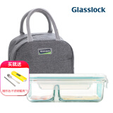 Glasslock 进口耐热钢化玻璃保鲜盒便当饭盒可微波加厚耐摔硅胶圈颜色随机 分隔 920ml +便当包包