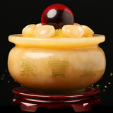吉善缘 黄玉聚宝盆摆件 聚财盆元宝客厅办公室装饰店铺乔迁开业工艺礼品 大号黄玉聚宝盆 【升级版】