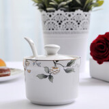 汇格骨瓷调料罐陶瓷单个中式带盖勺家用厨房用品调料瓶罐盒盐罐辣椒罐