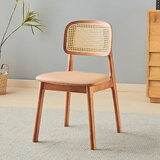 陶源木语藤编椅侘寂风欧式家用餐桌凳子实木餐椅带靠背椅现代简约书桌藤椅 樱桃色-棕色软包【卡曼】
