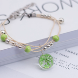 QMXD干花植物标本手链女韩版简约樱花森女系闺蜜学生情人节纪念送女友 小圆球绿色扁平款