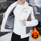 奥轩爵 毛呢外套男秋冬季翻领夹克男士潮牌褂子加绒加厚呢子男装上衣服 加绒白色 M 建议90-105斤