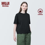 无印良品（MUJI）女式 天竺编织圆领短袖T恤上衣打底衫女款内搭多巴胺女装 黑色BB2P6C4S M (160/84A)