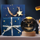 小妮秋水晶球小夜灯装饰摆件圣诞节礼物送男生女孩子生日儿童新年伴手礼 一鹿相伴+圆形木底座+精美包装 无规格