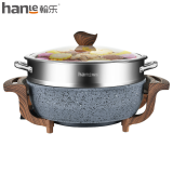翰乐麦饭石不粘锅多功能一体锅少油烟电炒锅电蒸锅家用炒菜电火锅大容量5-7人 6L 电火锅32CM+蒸笼