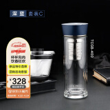 膳魔师（THERMOS）玻璃杯套组400ml双层耐热带滤网泡茶TCGB-400-BL iwaki 促销装 C