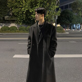 顶峰保罗（Dingfengbaoluo）毛呢大衣外套男秋冬中长款韩版高级宽松过膝呢子风衣HT88黑色M