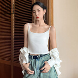 美洋（MEIYANG）省心小吊带 自带胸垫可调节肩带U领细吊带长短款背心夏季新款上衣 白色(短款) M
