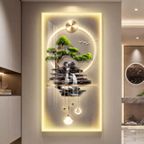 意识形态流水生财玄关装饰画迎客松入户正对门挂画轻奢led灯走廊过道壁画 E875金框 50*100(建议0.7米-0.8米的墙面) 质感满满油画布+环保边框
