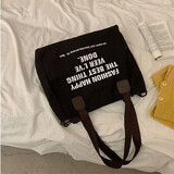 畅印 简约字母单肩包 可斜跨大容量上班帆布包 百搭通勤托特包电脑包 黑色